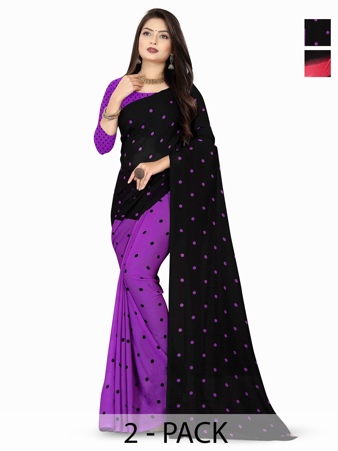 

ANAND SAREES Selection Of 2 Polka Dot Printed Saree, Purple