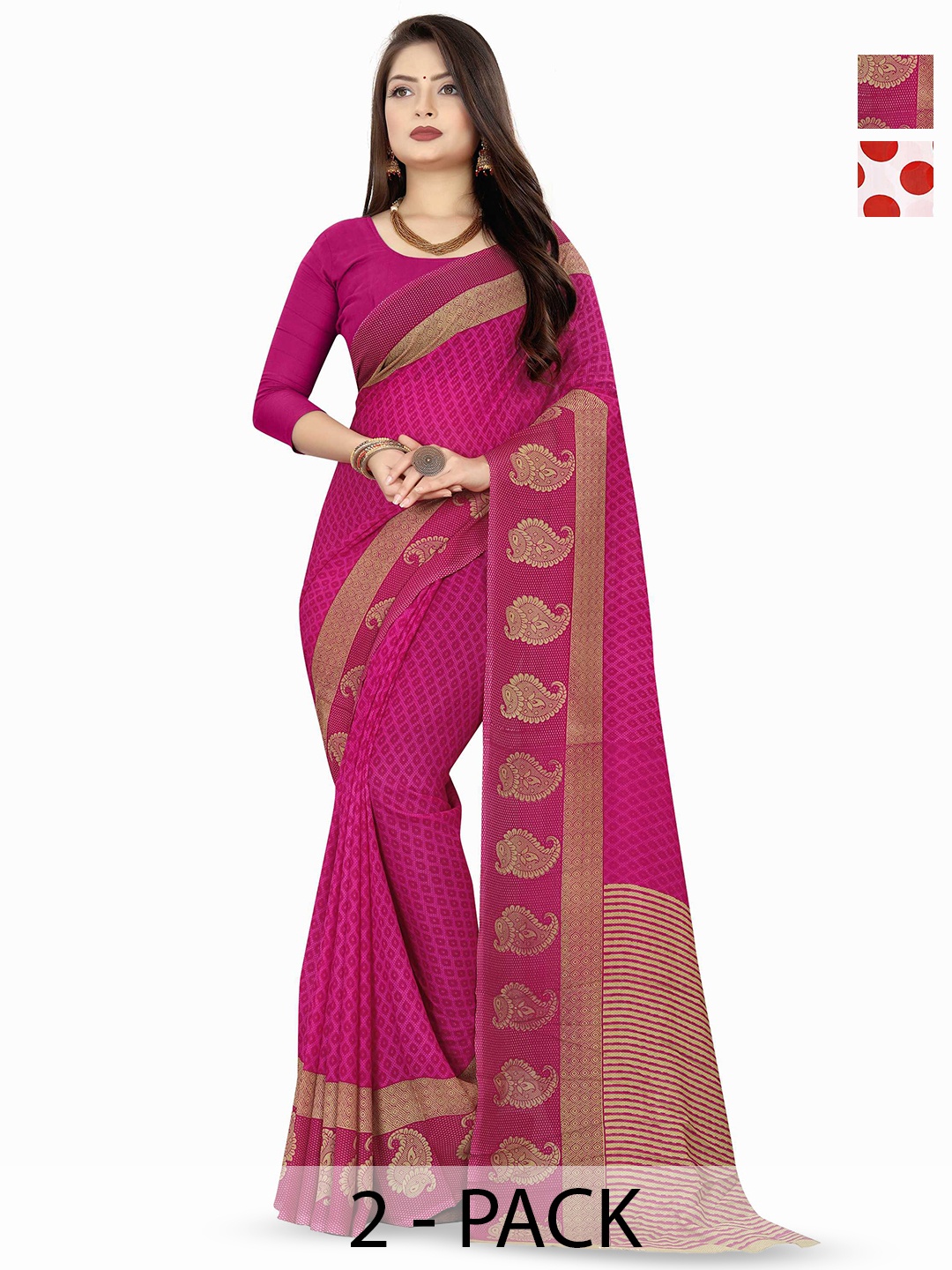 

ANAND SAREES Selection Of 2 Floral Printed Sarees, White