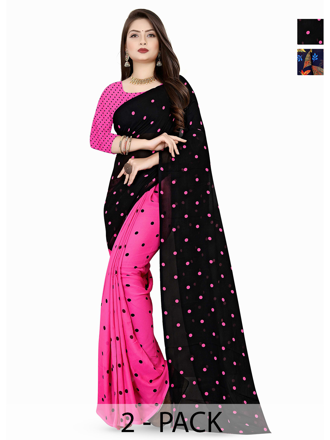 

ANAND SAREES Floral Saree Pack of 2, Pink