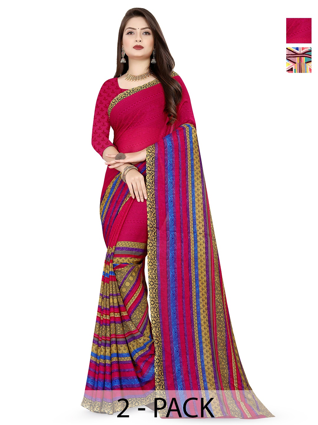 

ANAND SAREES Poly Georgette Saree Pack of 2, Red
