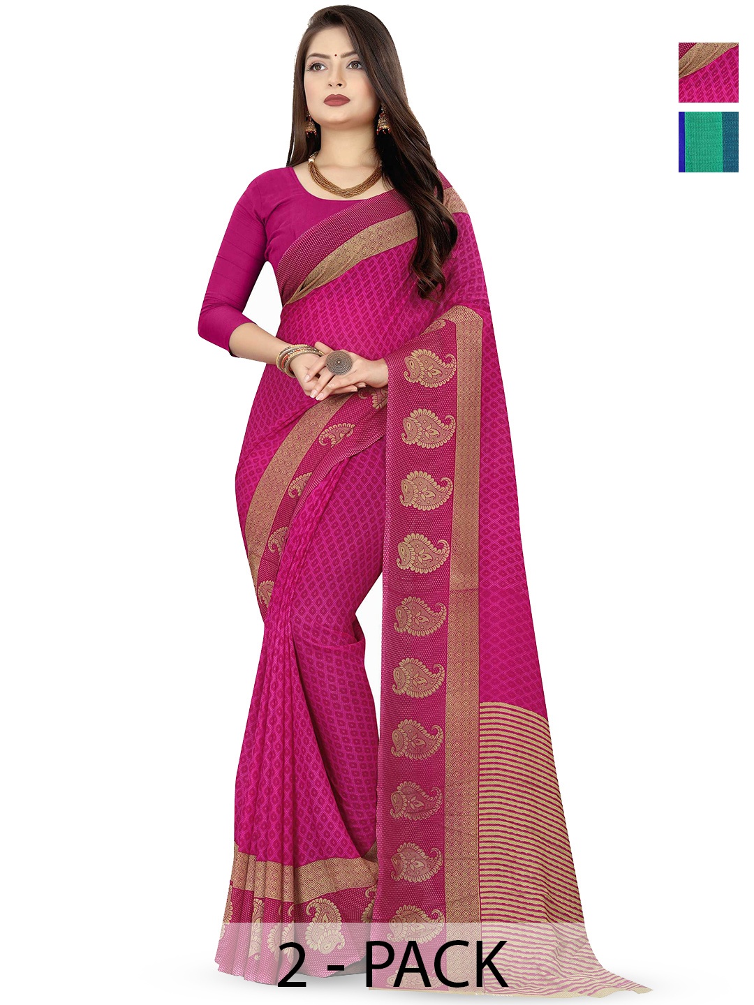 

ANAND SAREES Ethnic Motifs Poly Georgette Saree Pack of 2, Yellow