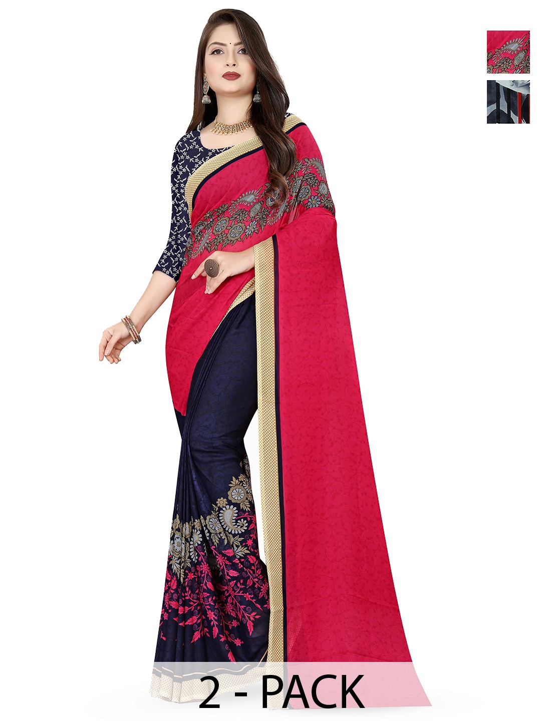 

ANAND SAREES Selection Of 2 Floral Printed Saree, Blue