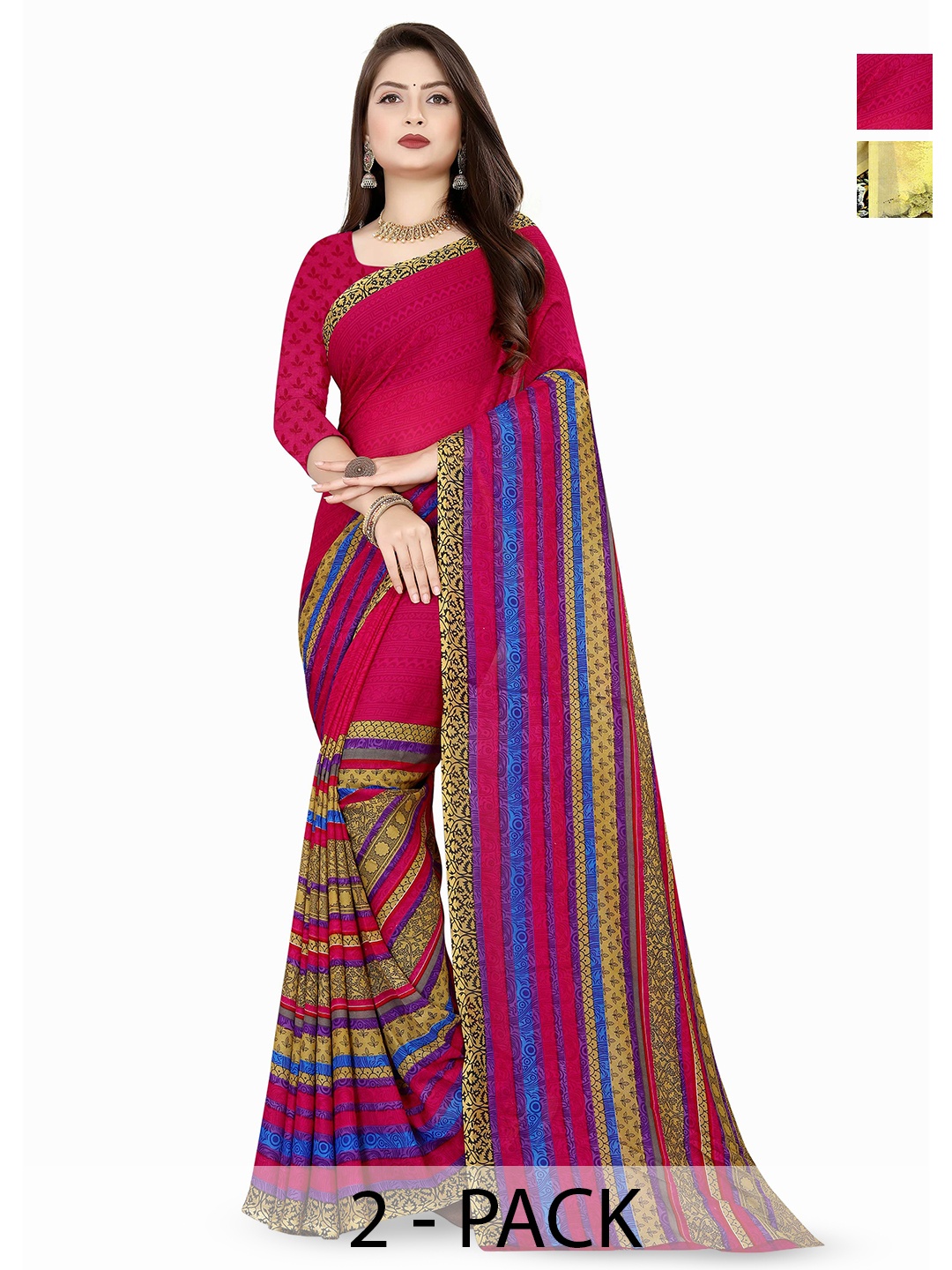 

ANAND SAREES Selection of 2 Floral Printed Sarees, Pink