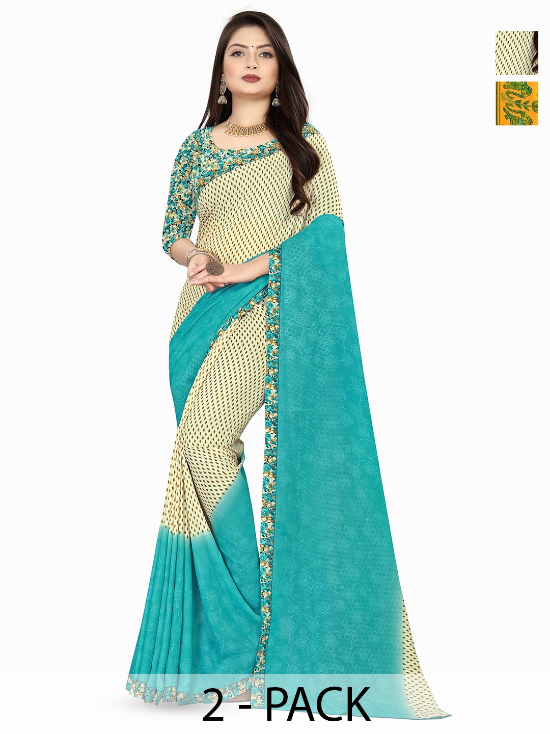 

ANAND SAREES Ethnic Motifs Saree Pack of 2, Green