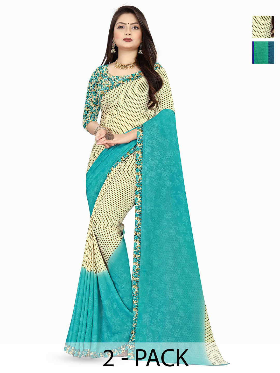 

ANAND SAREES Selection Of 2 Floral Printed Saree, Blue