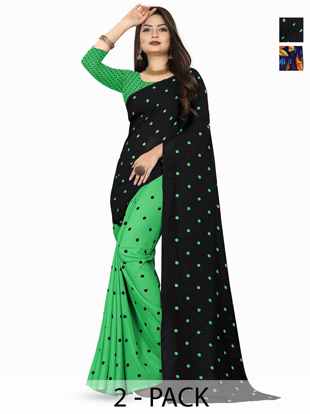

ANAND SAREES Selection Of 2 Floral Printed Sarees, Blue