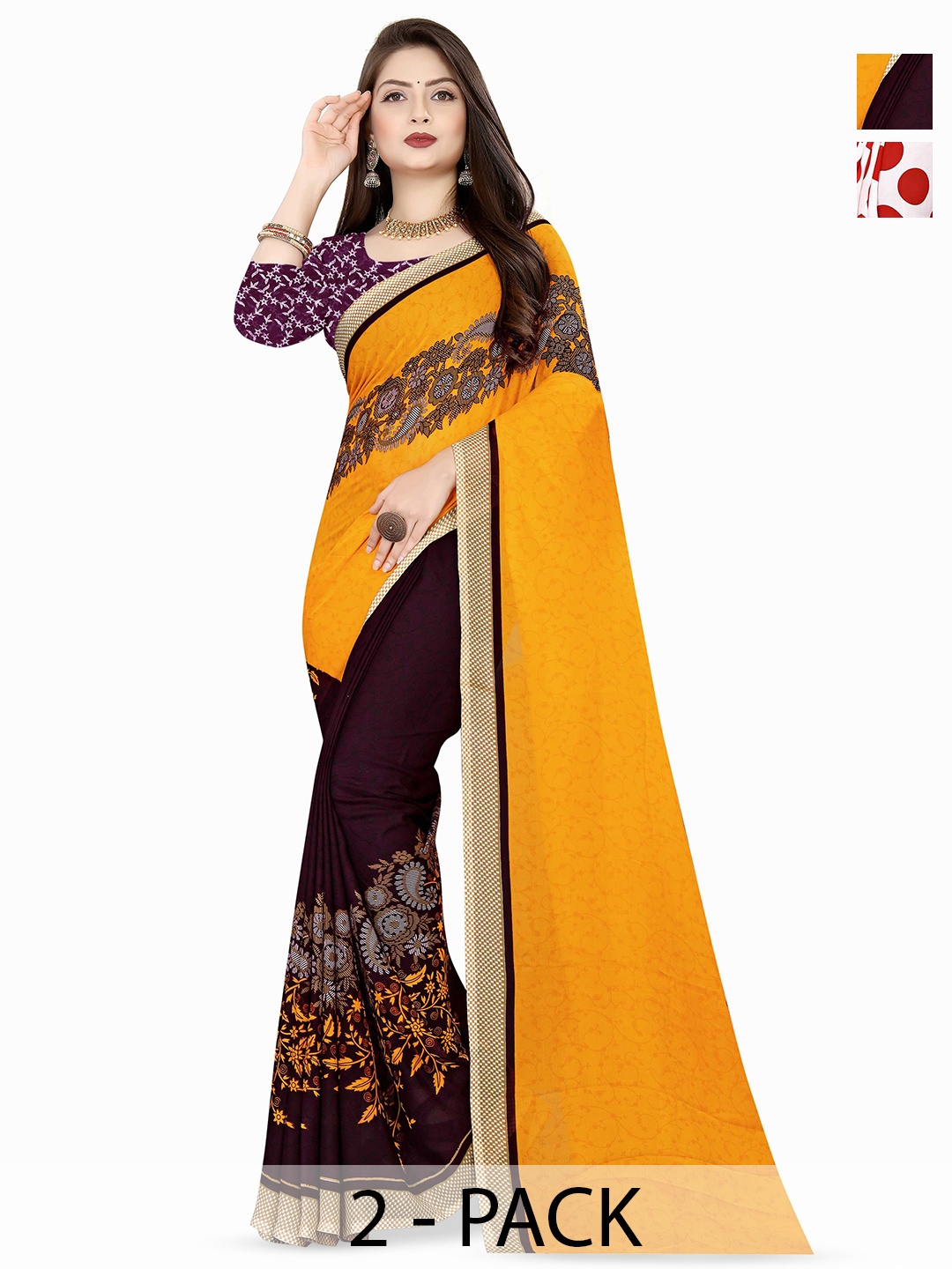 

ANAND SAREES Selection Of 2 Ethnic Motifs Printed Saree, Yellow