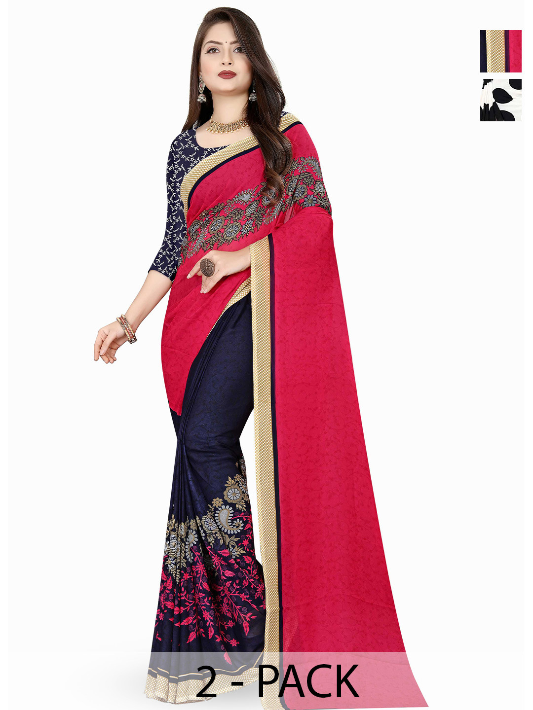 

ANAND SAREES Selection of 2 Ethnic Motifs Printed Saree, White