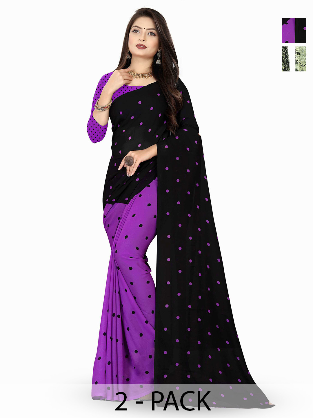 

ANAND SAREES Pack of 2 Polka Dots Printed Sarees, Purple