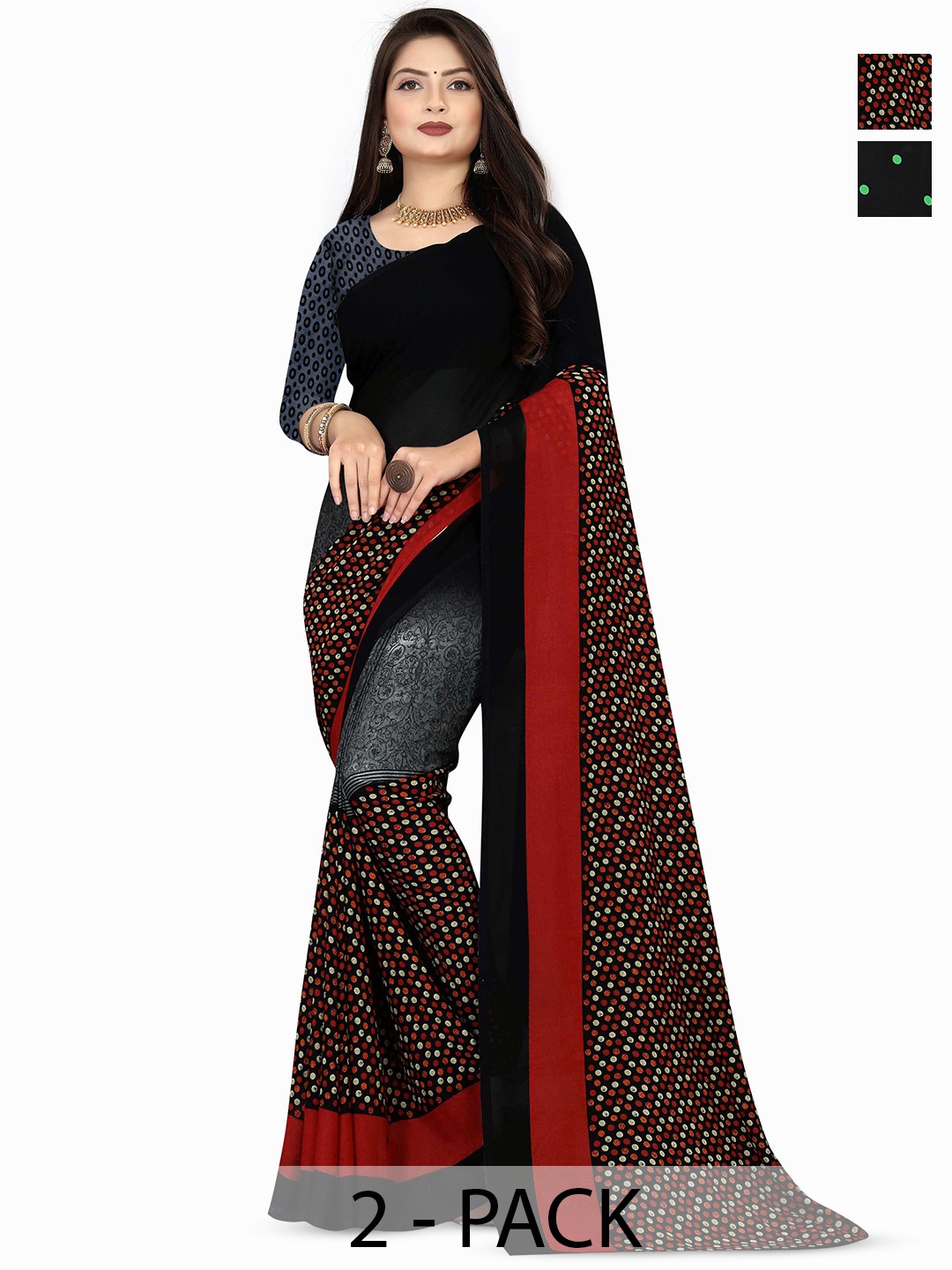 

ANAND SAREES Polka Dot Saree Pack of 2, Red