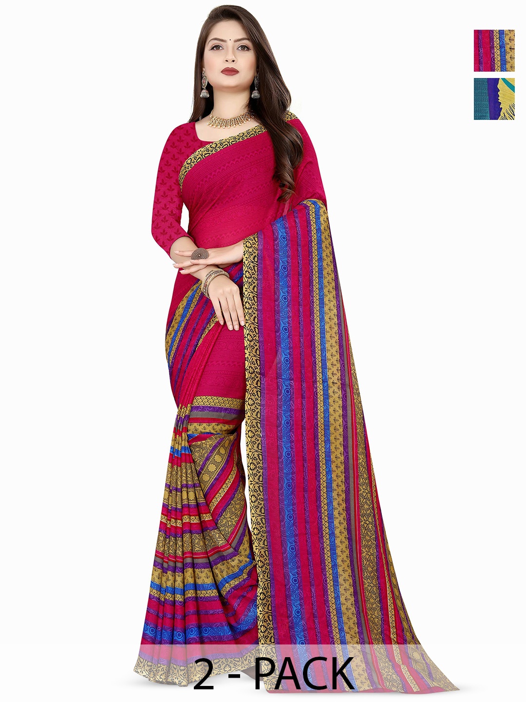 

ANAND SAREES Selection Of 2 Floral Printed Saree, Pink