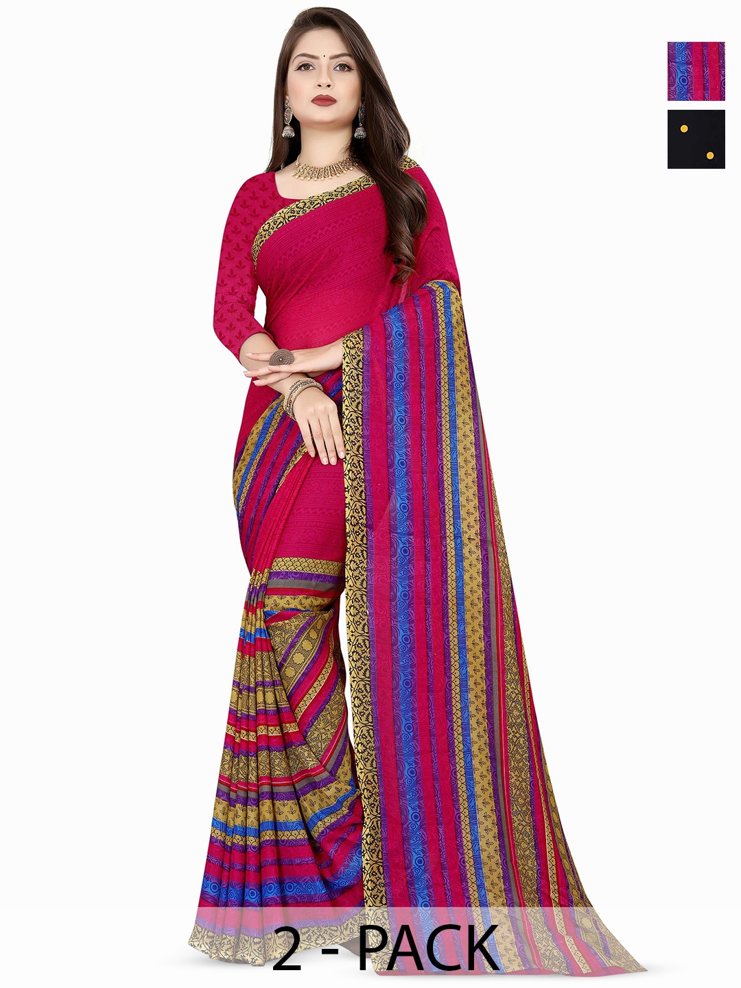 

ANAND SAREES Selection Of 2 Polka Dot Printed Sarees, Pink