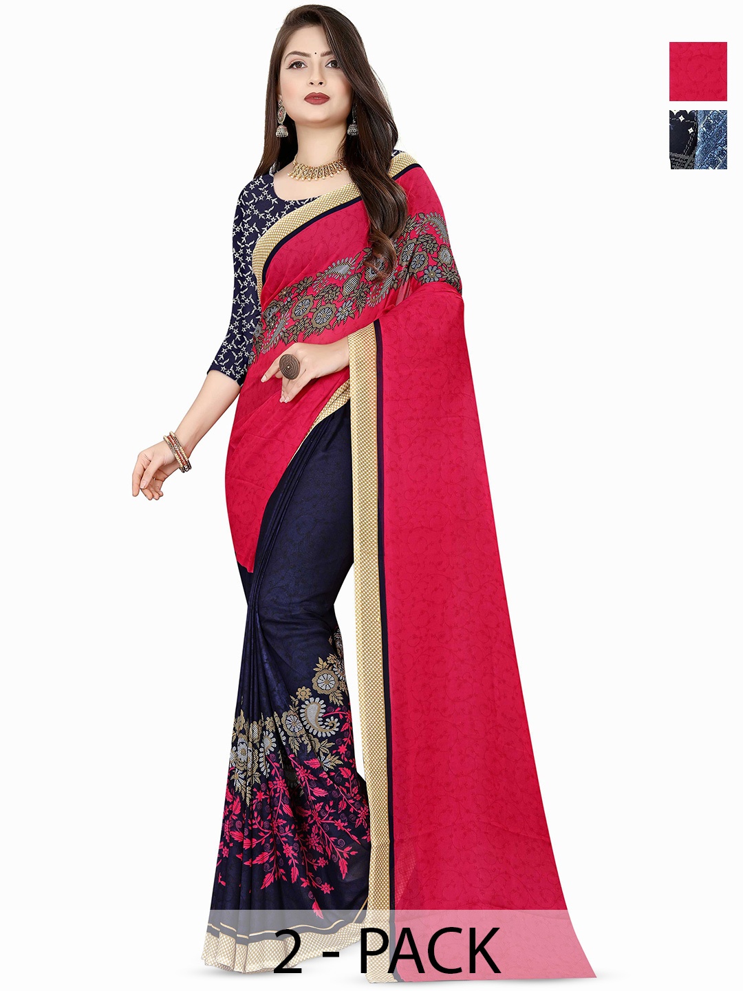 

ANAND SAREES Selection Of 2 Printed Saree, Grey