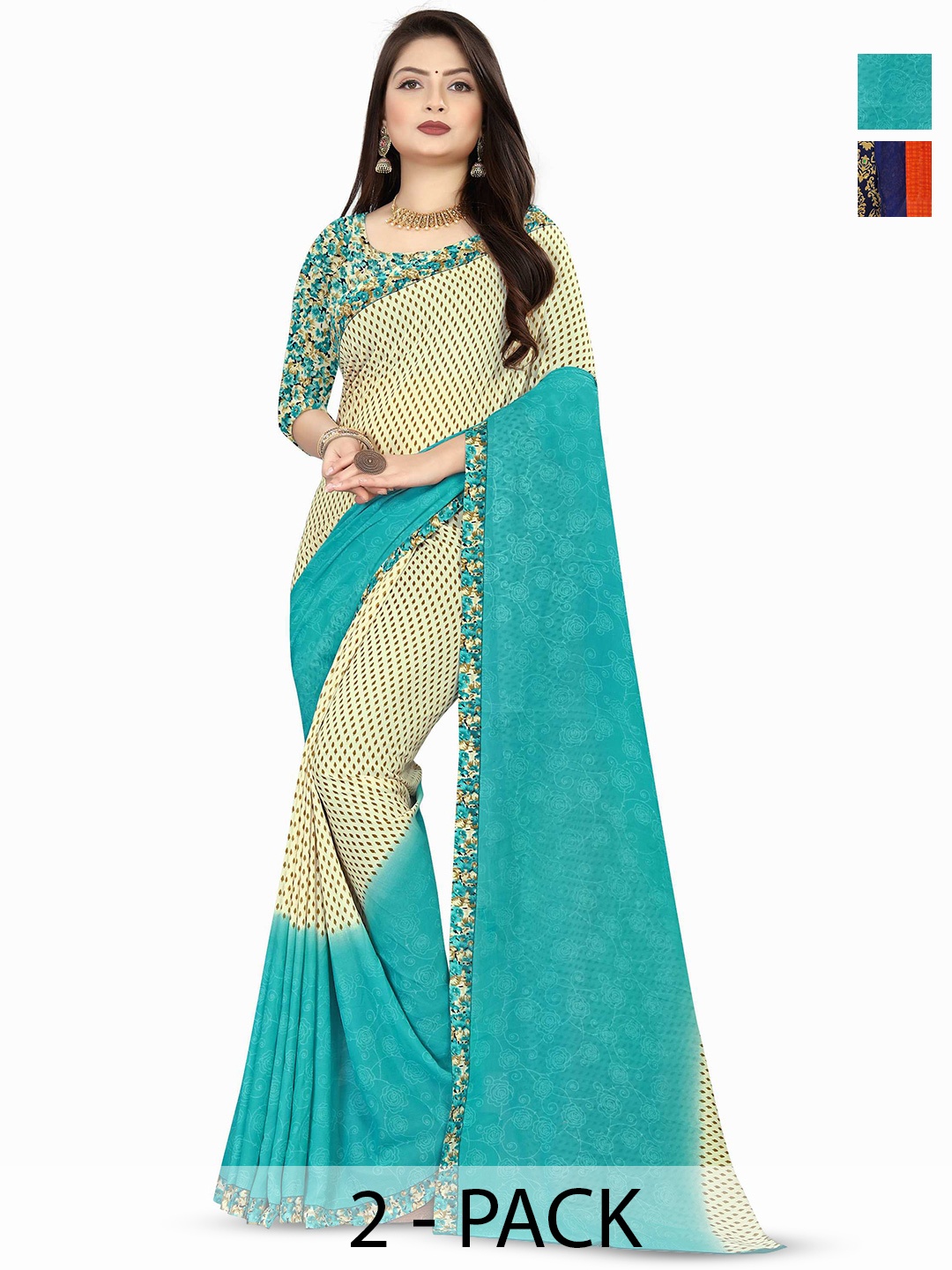 

ANAND SAREES Selection of 2 Ethnic Motifs Printed Saree, Blue