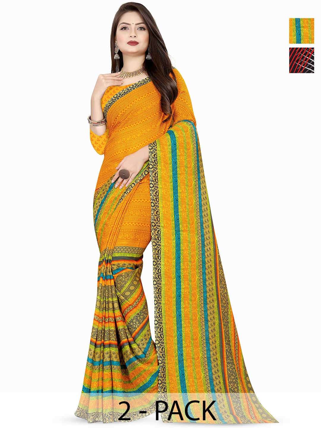 

ANAND SAREES Pack Of 2 Floral Printed Sarees, Red