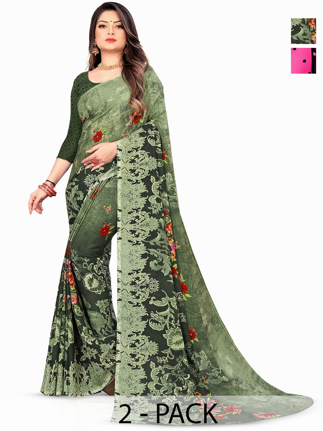 

ANAND SAREES Selection Of 2 Printed Saree, Black