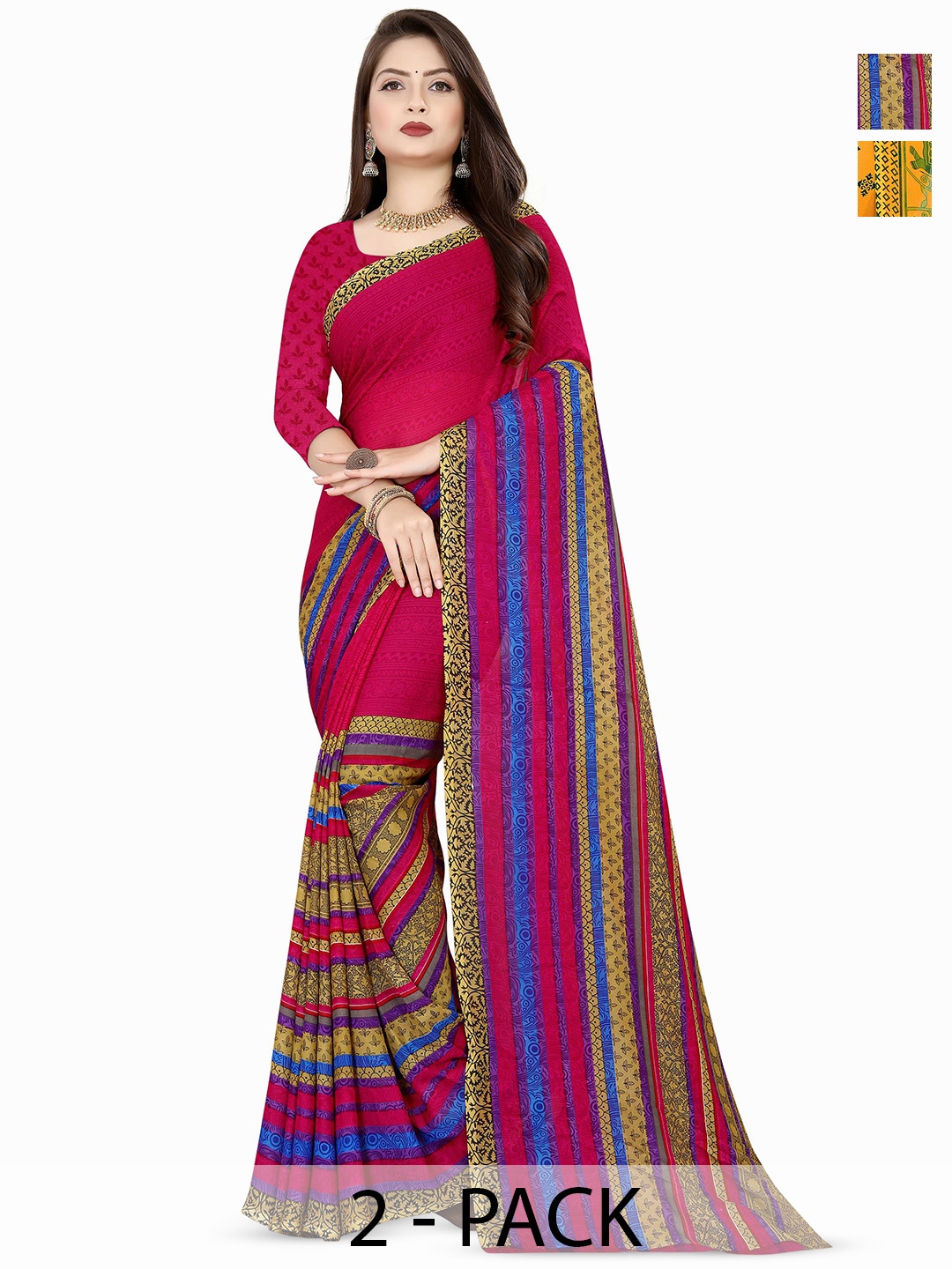 

ANAND SAREES Pack of-2 Ethnic Motifs Saree, Yellow