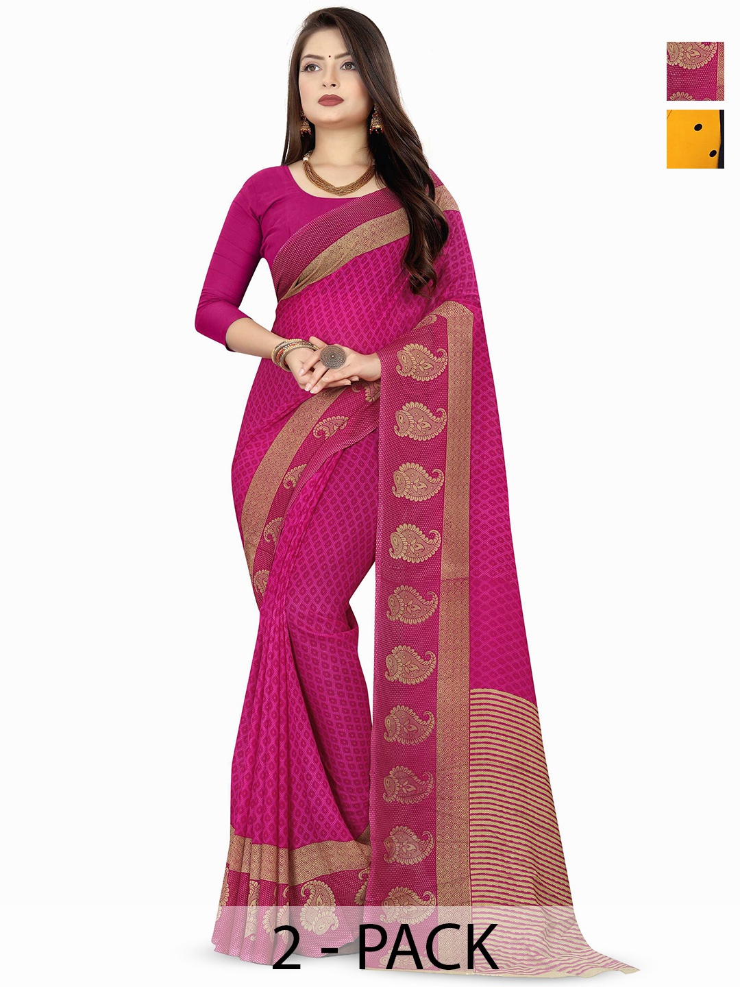 

ANAND SAREES Selection Of 2 Polka Dot Printed Saree, Pink