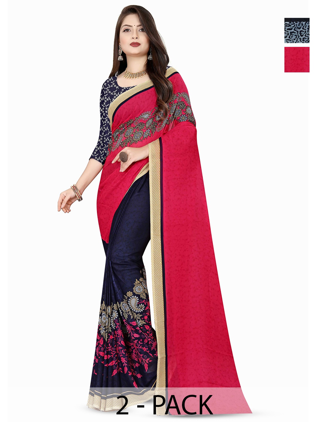 

ANAND SAREES Selection of 2 Floral Saree, Pink