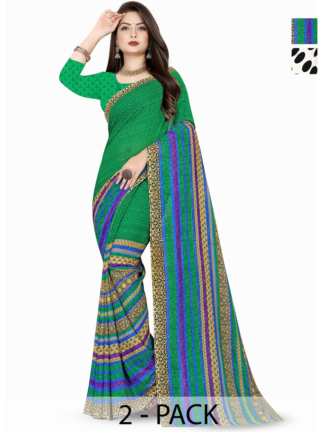 

ANAND SAREES Pack of-2 Polka Dot Saree, White