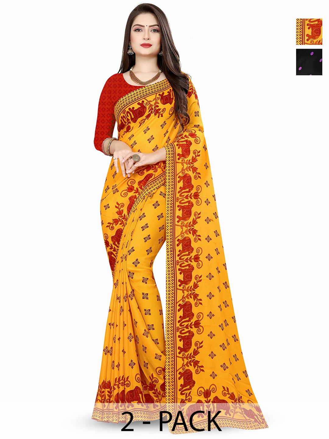 

ANAND SAREES Polka Dot Poly Georgette Saree, Yellow