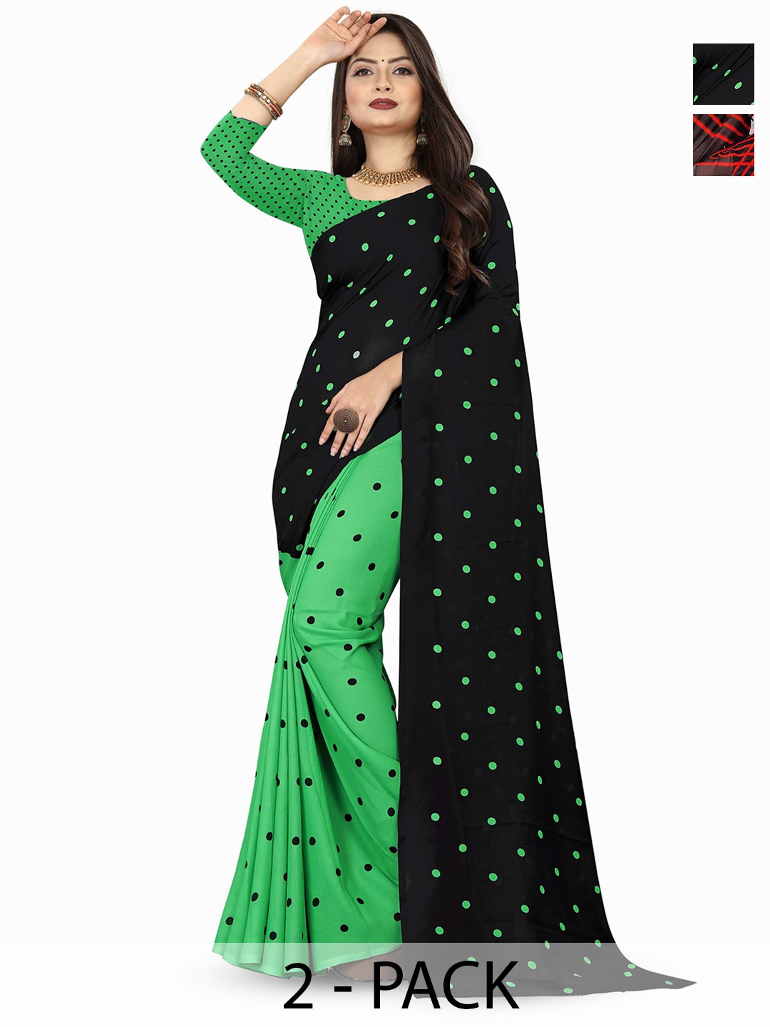 

ANAND SAREES Selection Of 2 Floral Printed Saree, Red