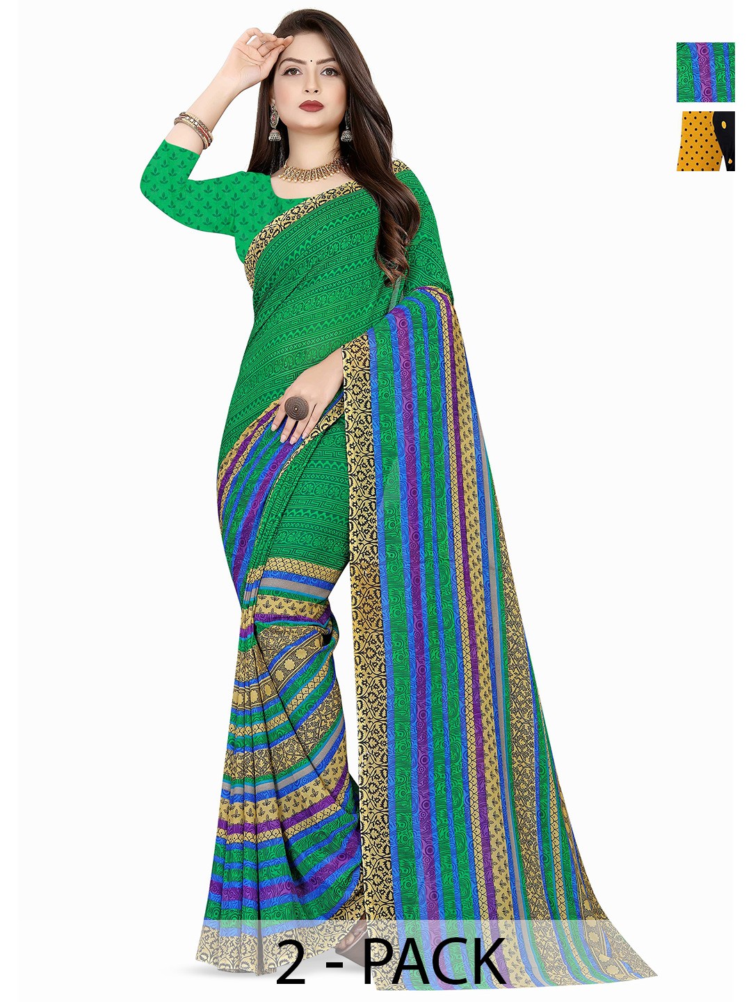 

ANAND SAREES Pack of 2 Polka Dots Poly Georgette Saree, Yellow