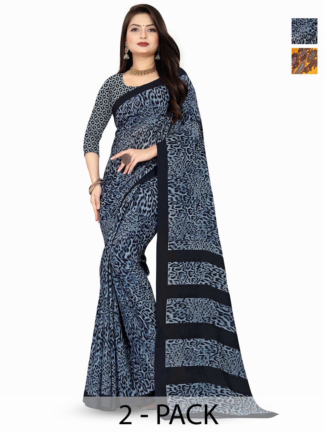 

ANAND SAREES Pack Of 2 Ethnic Motifs Saree, Grey