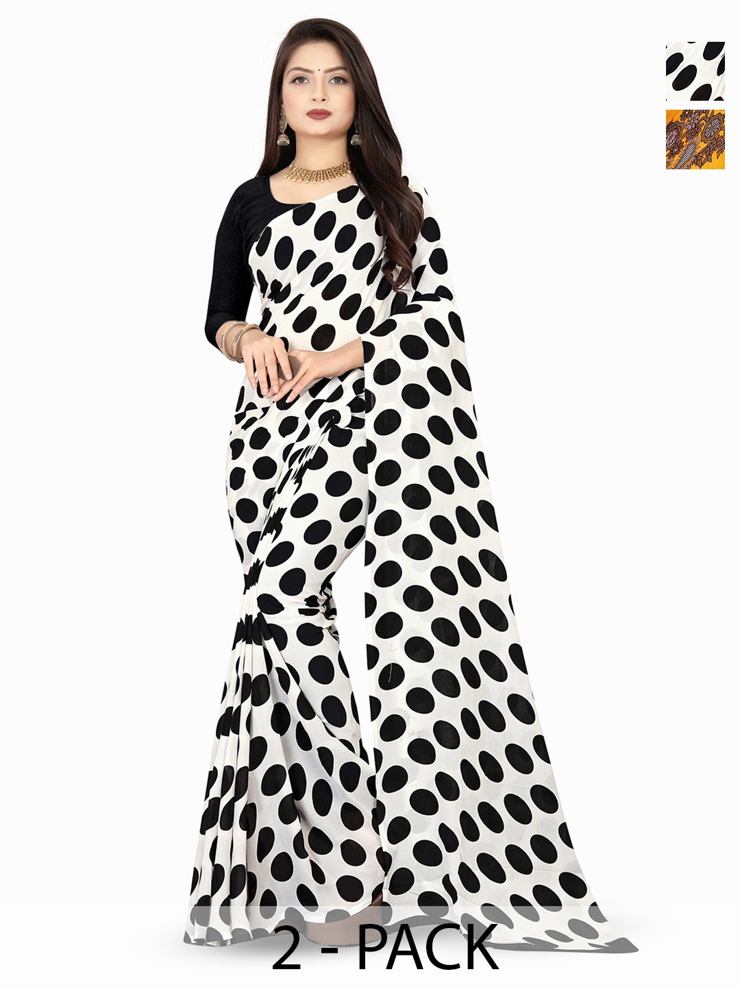 

ANAND SAREES Pack of-2 Polka Dot Saree, Yellow