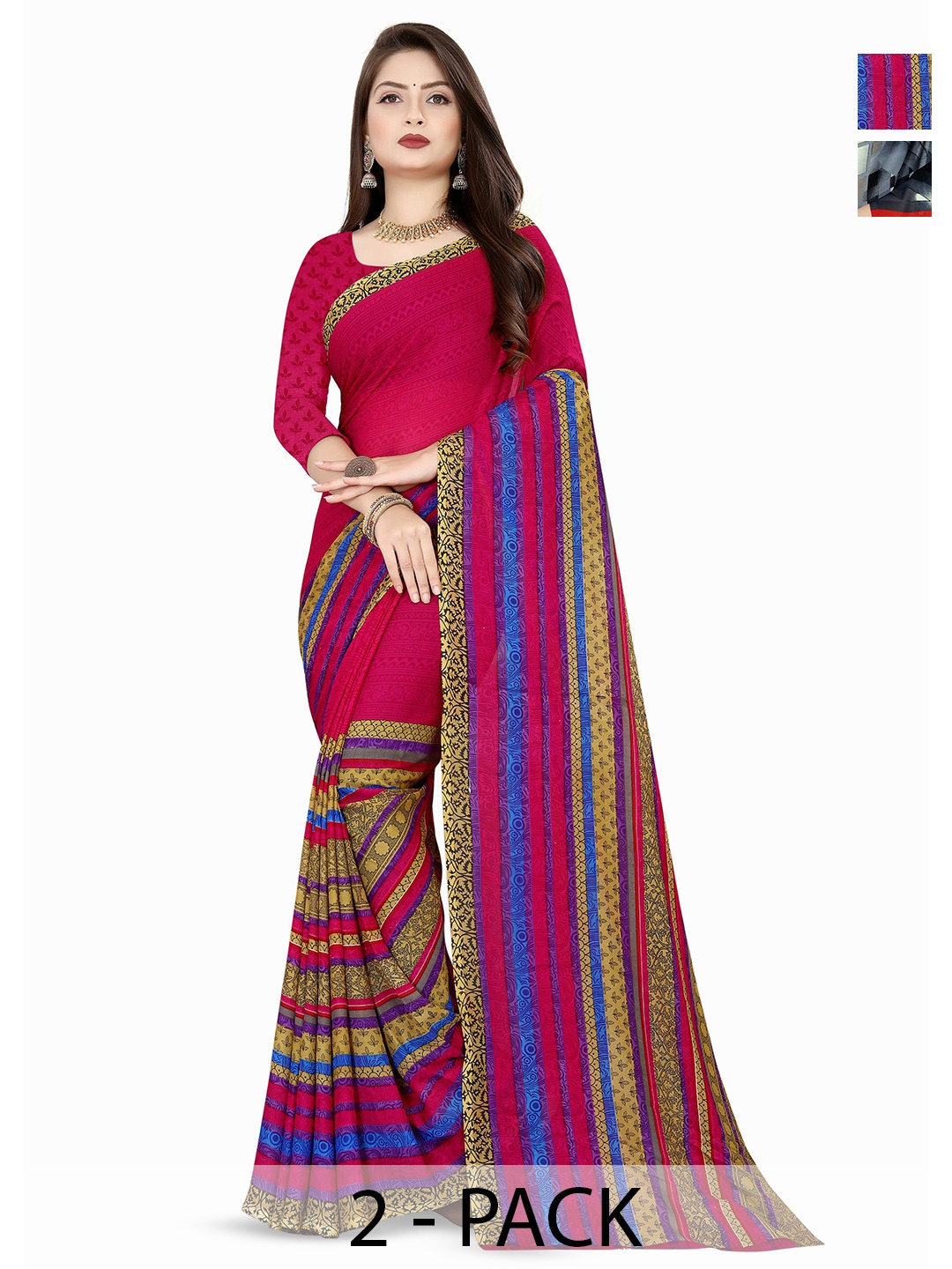 

ANAND SAREES Pack of 2 Geometric Print Poly Georgette Saree, Grey