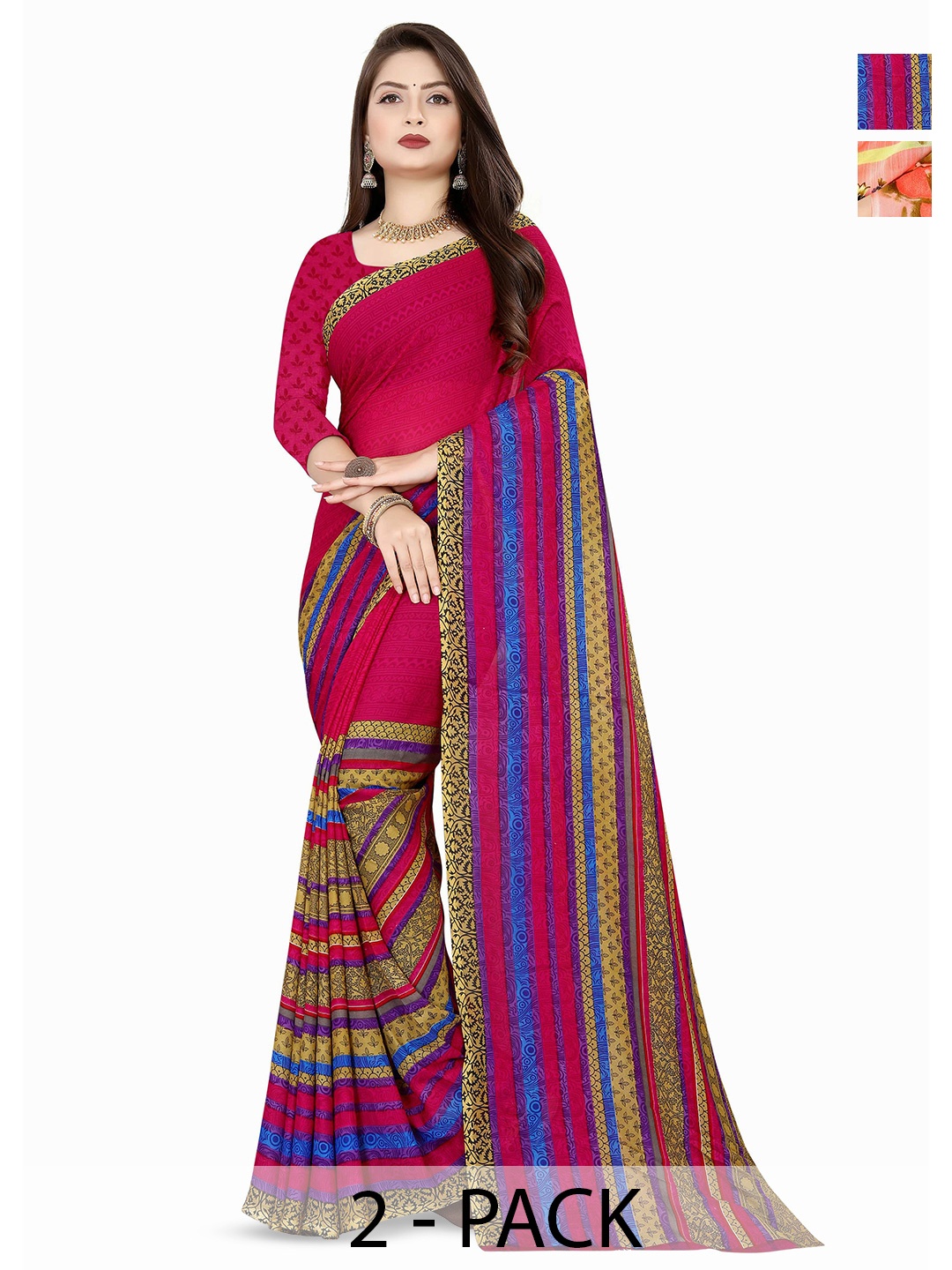 

ANAND SAREES Floral Poly Georgette Saree, Red