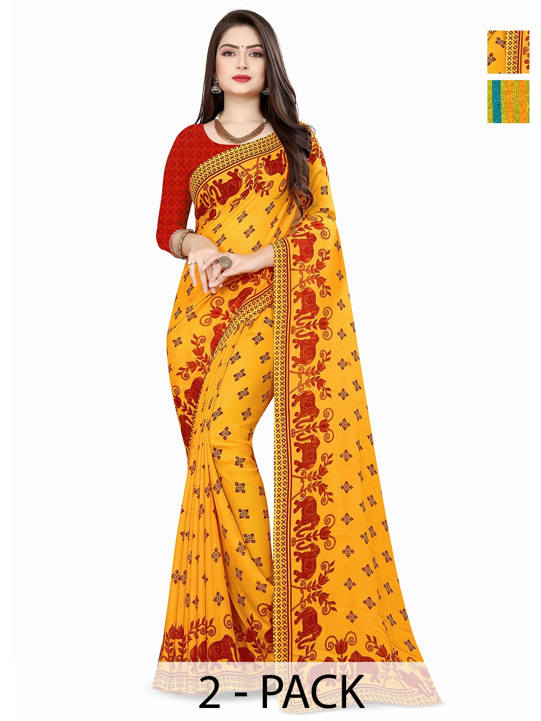 

ANAND SAREES Selection Of 2 Ethnic Motifs Printed Saree, Yellow