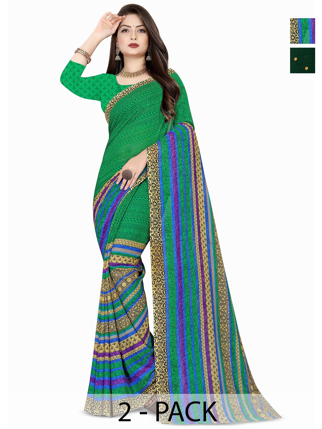 

ANAND SAREES Pack of 2 Polka Dot Poly Georgette Saree, Yellow