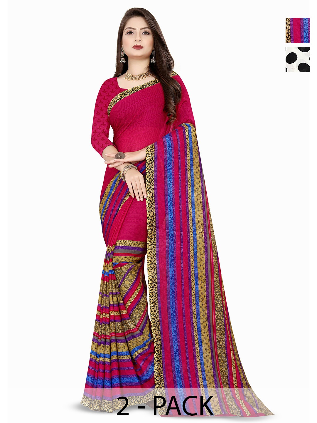 

ANAND SAREES Selection of 2 Floral Printed Sarees, White