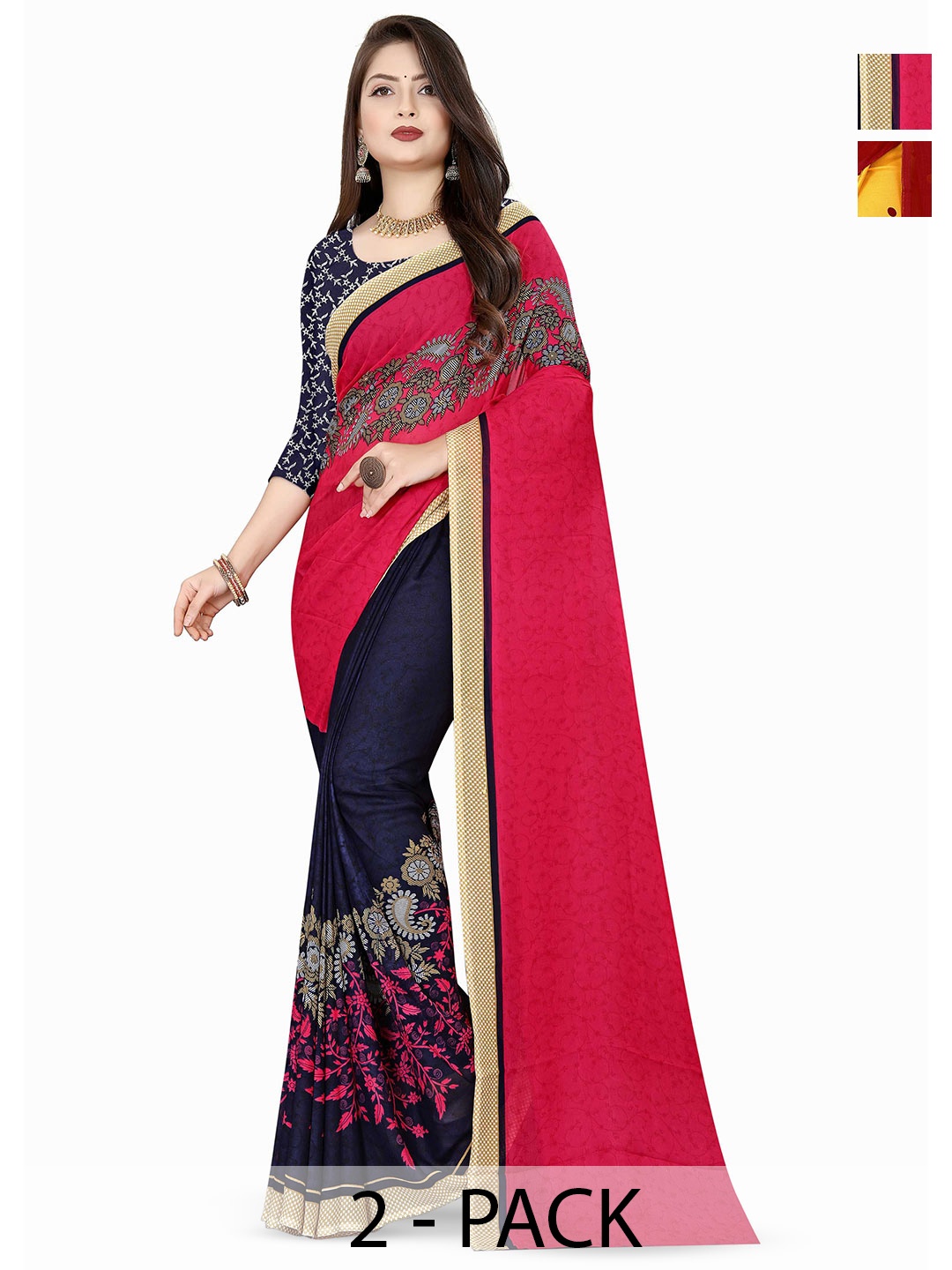 

ANAND SAREES Pack of-2 Floral Saree, Red