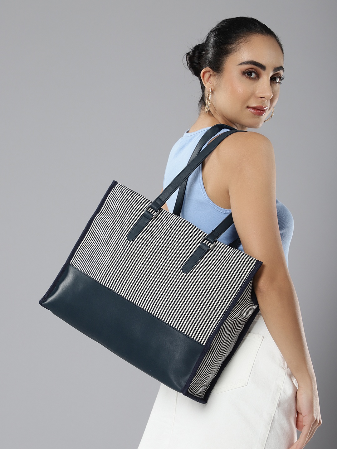 

Mast & Harbour Striped Oversized Shopper Tote Bag, Black