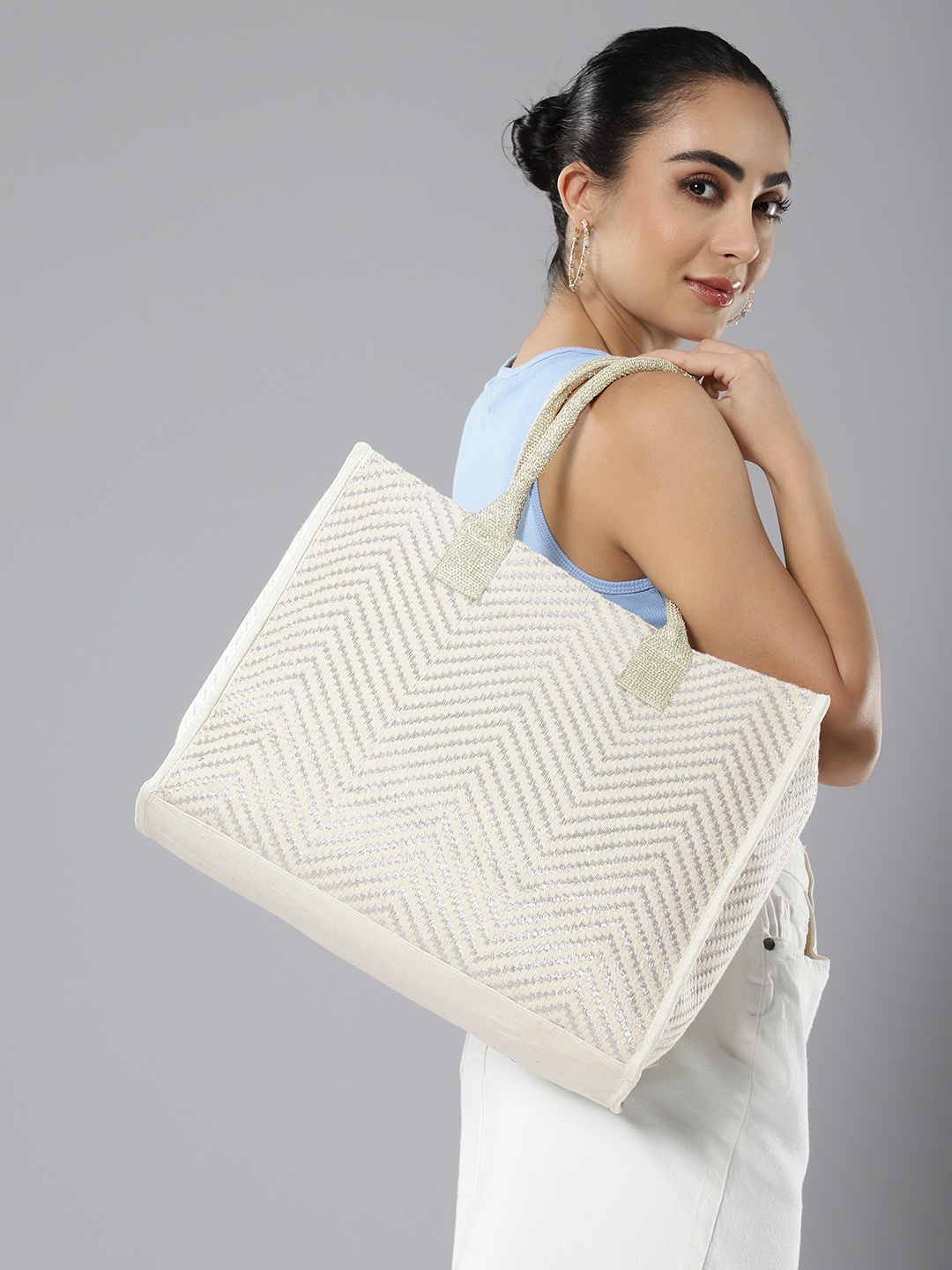 

Mast & Harbour Textured Oversized Shopper Tote Bag, Off white