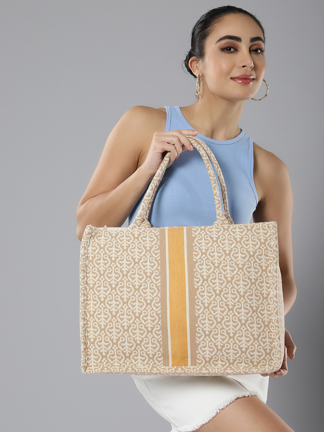 

Mast & Harbour Ethnic Motifs Printed Oversized Shopper Tote Bag, Beige