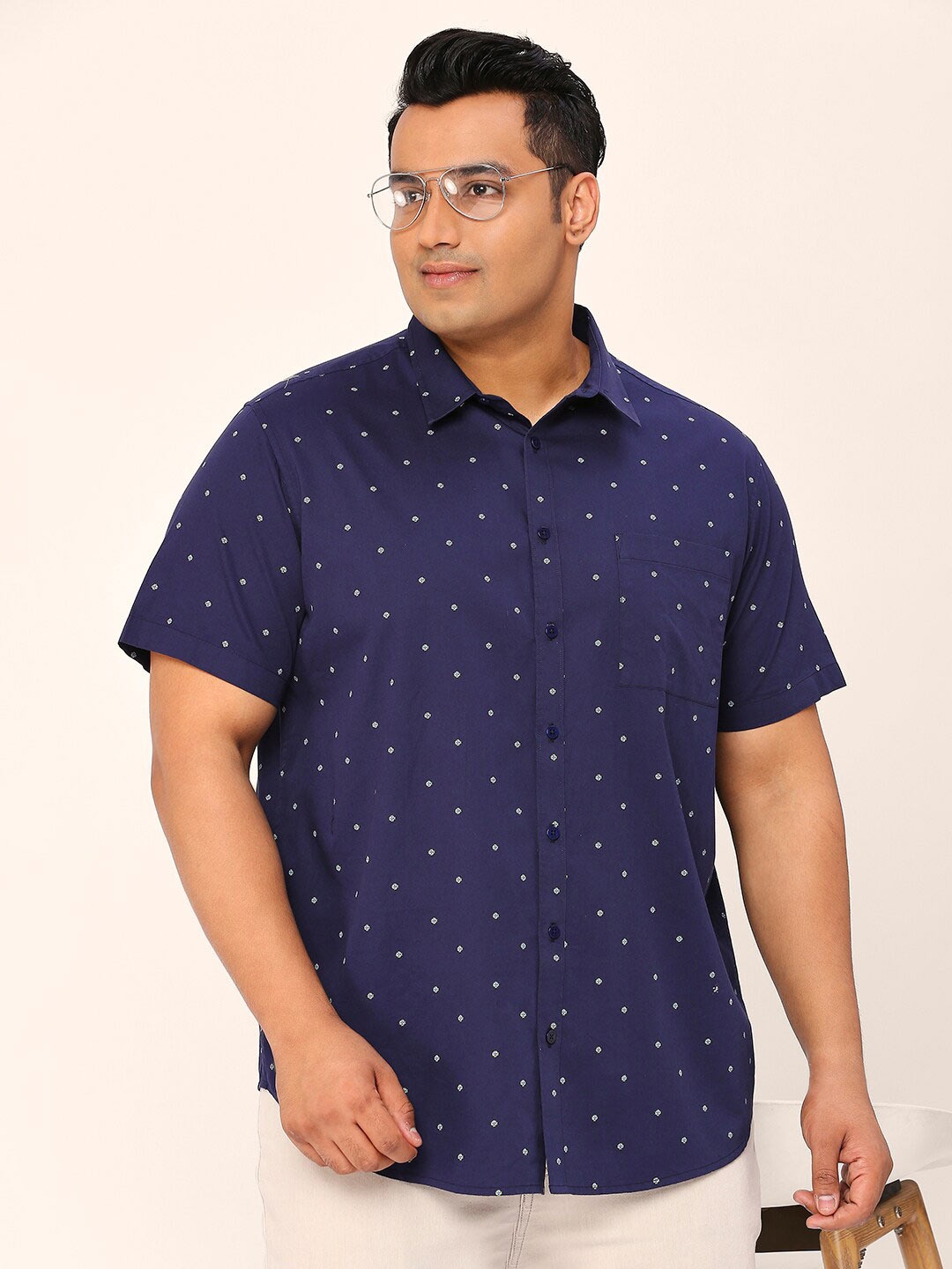 

Sztori Relaxed Geometric Printed Cotton Casual Shirt, Navy blue