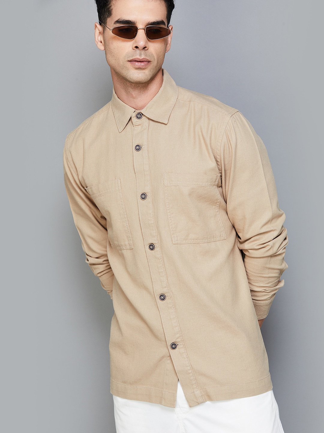 

CODE by Lifestyle Men Cotton Linen Casual Shirt, Khaki