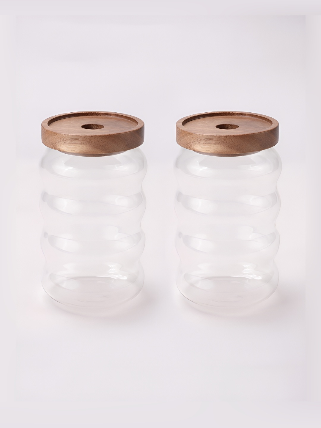 

Aura 2-Pcs Transparent BPA Free Glass Containers with Wood Lid-700 ml each