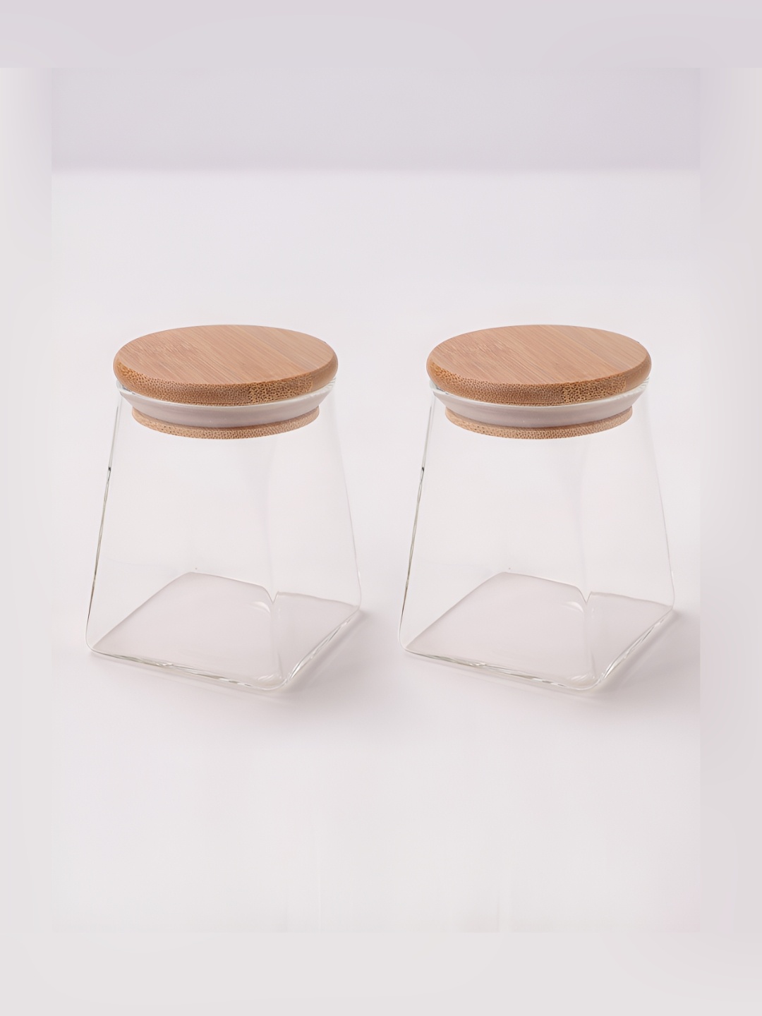 Aura 2-Pcs Transparent Leakproof Glass jar with Bamboo Lid-360ml each
