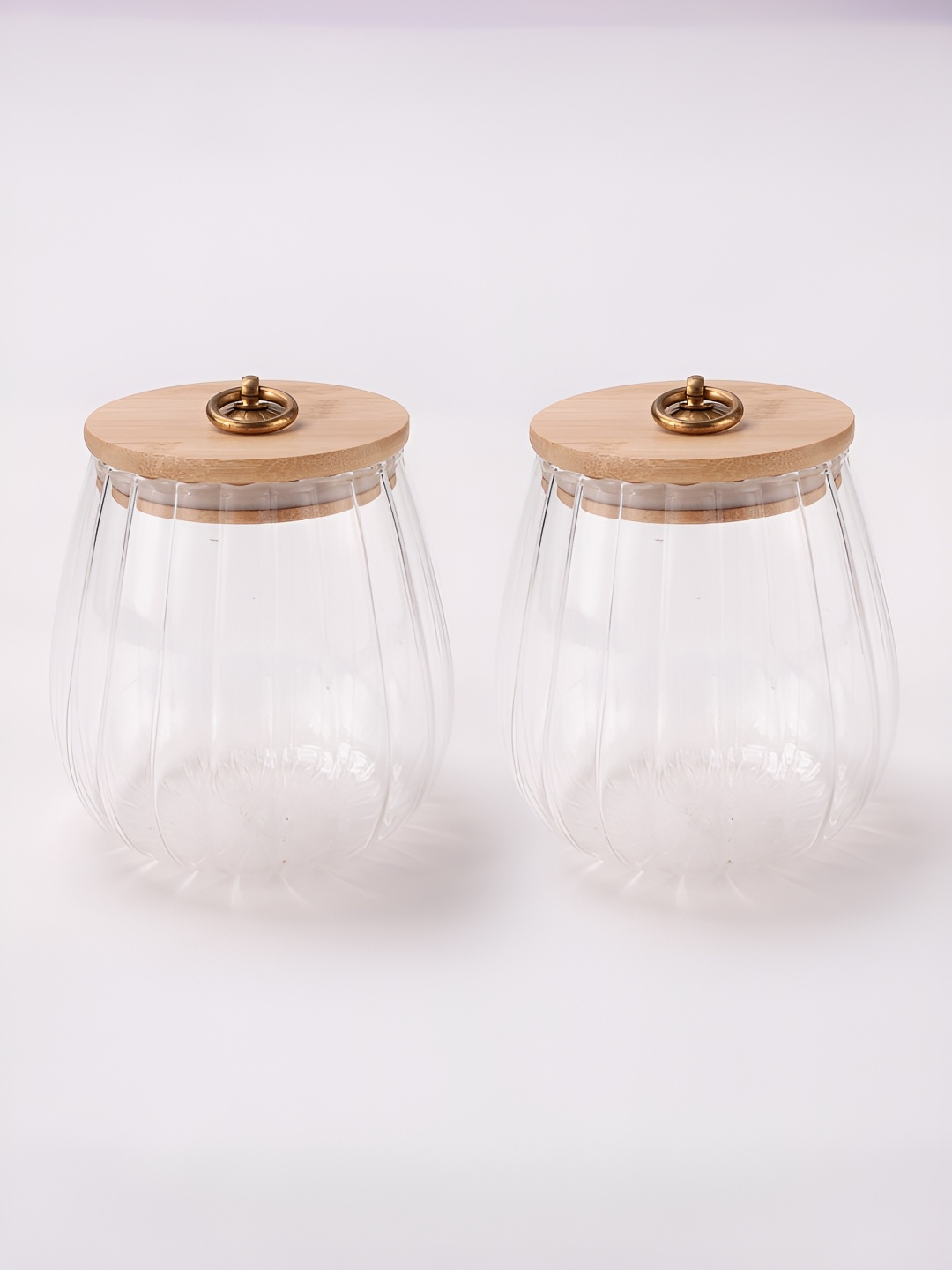 Aura 2-Pcs Transparent Glass jar with Bamboo Lid-830ml each
