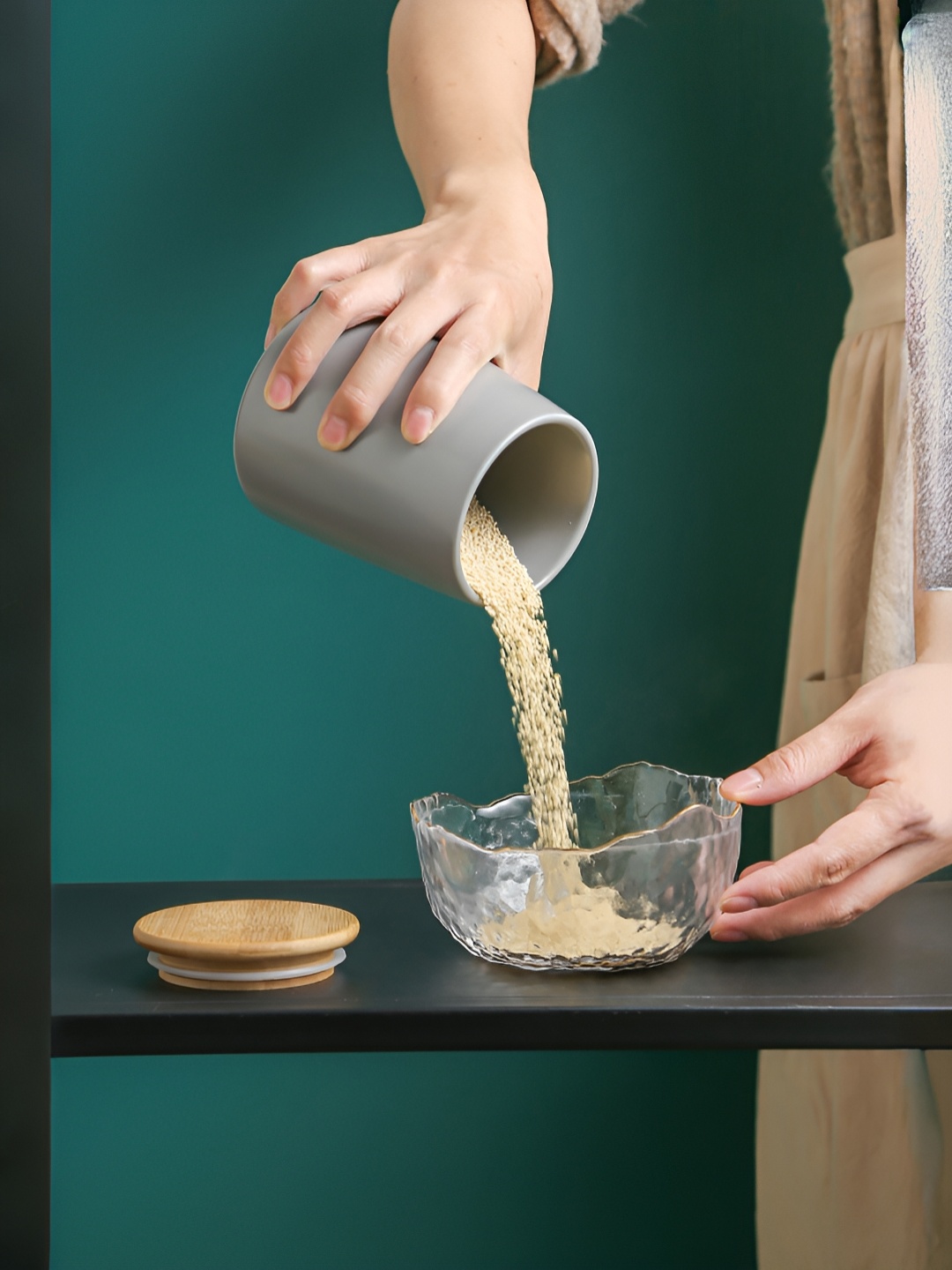 Aura Ceramic Jar with Bamboo Lid-500ml, Grey