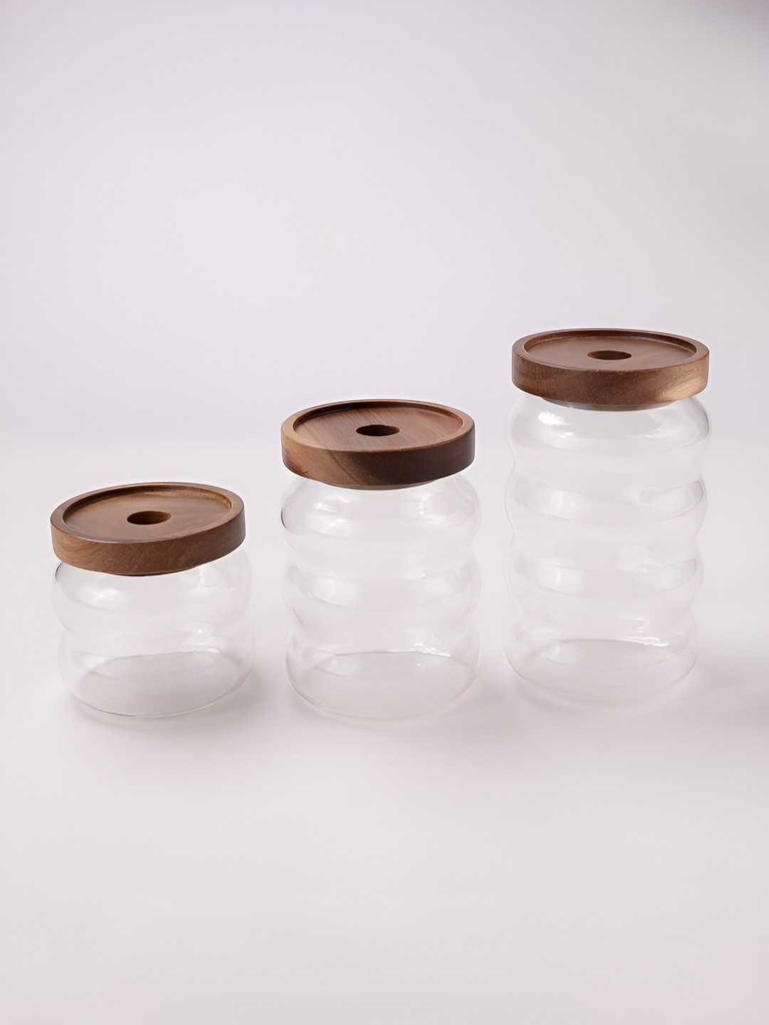 

Aura Transparent 3 Pieces Glass Jar With Lid