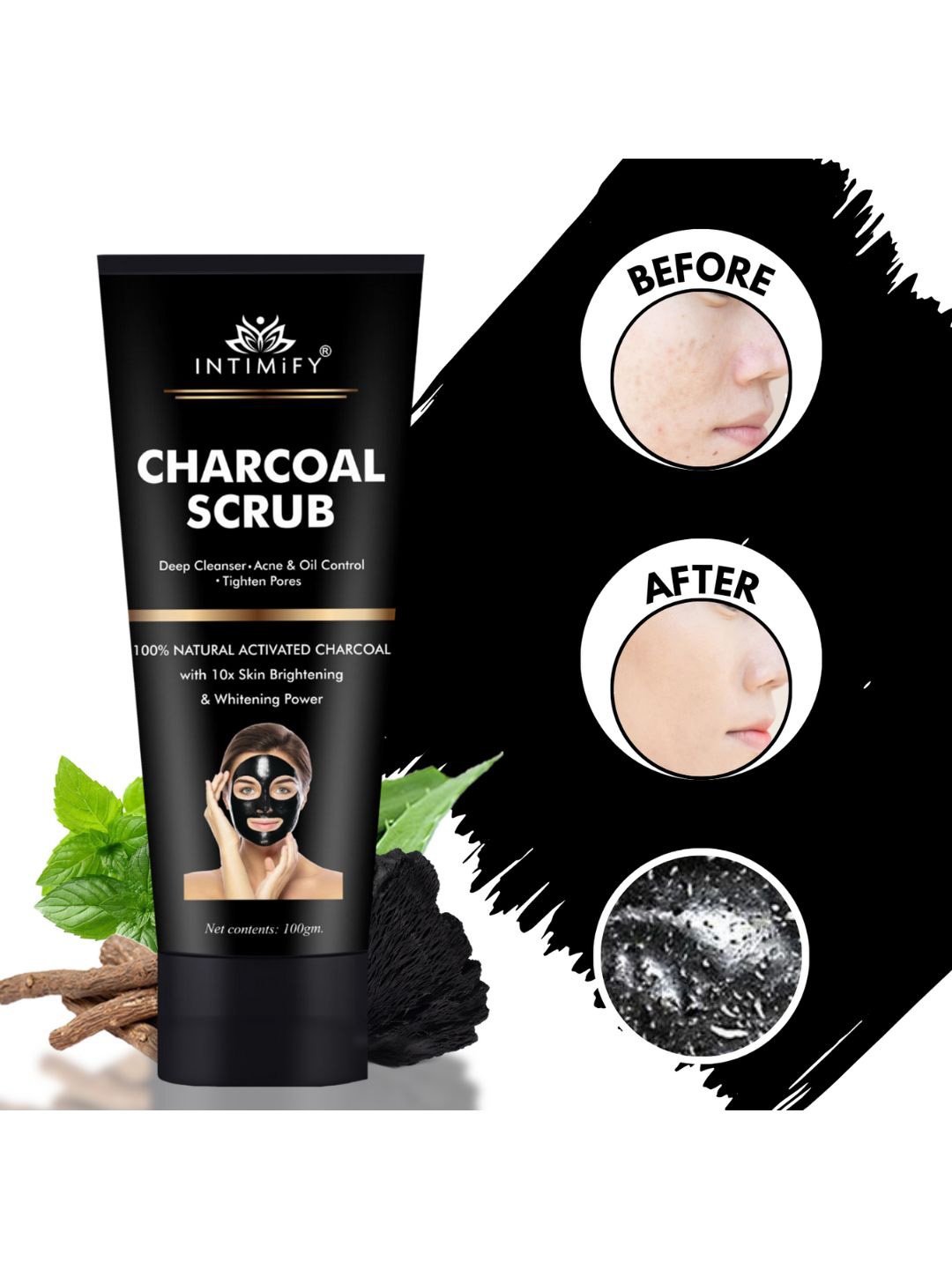 

INTIMIFY Charcoal Peel Off Mask With Aloe Vera - 100g, Black