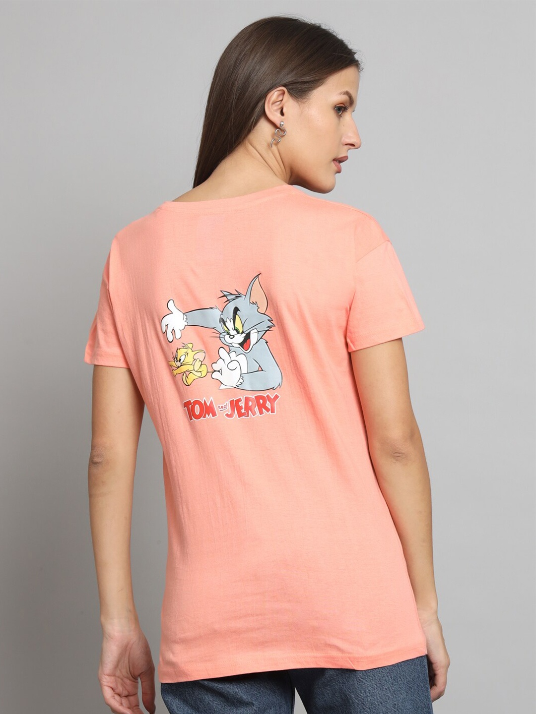 STHULAS Tom & Jerry Printed Pure Cotton T-shirt, Peach