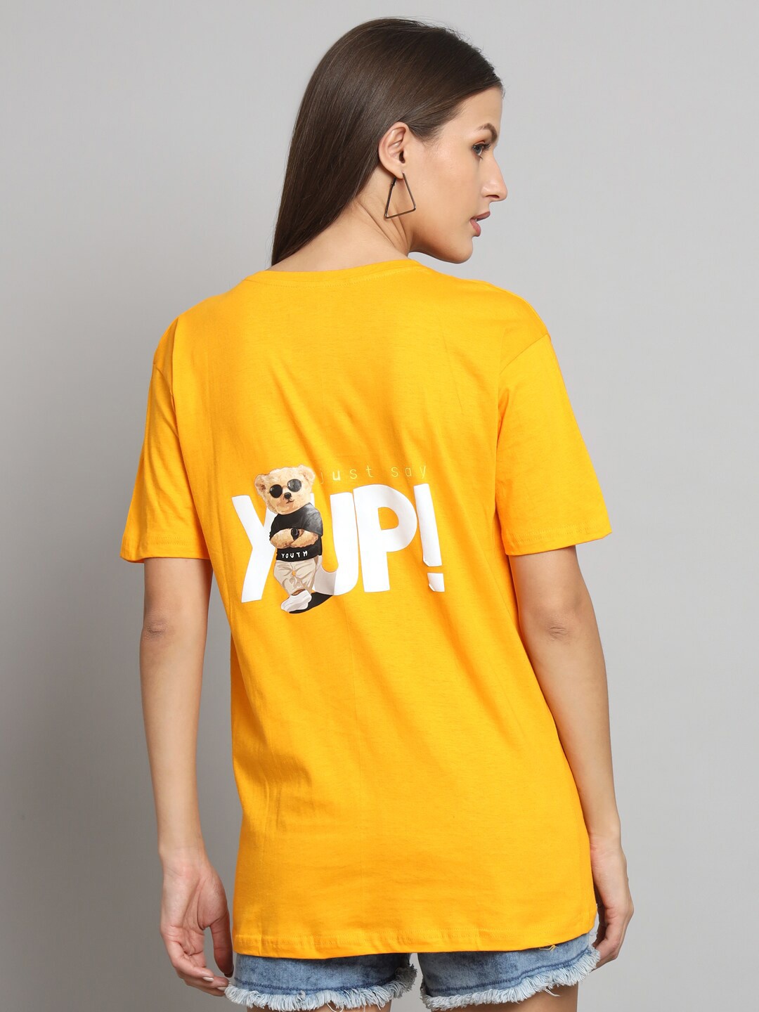 

STHULAS Typography Printed Oversized Pure Cotton T-shirt, Yellow
