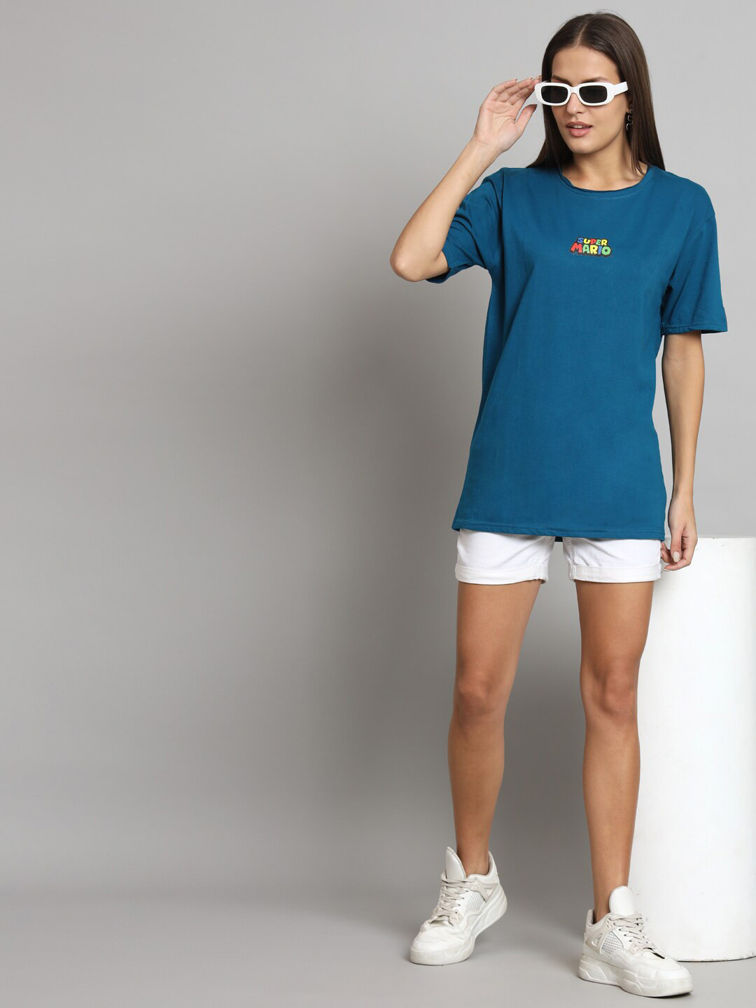 

STHULAS Graphic Printed Oversized Pure Cotton T-shirt, Blue