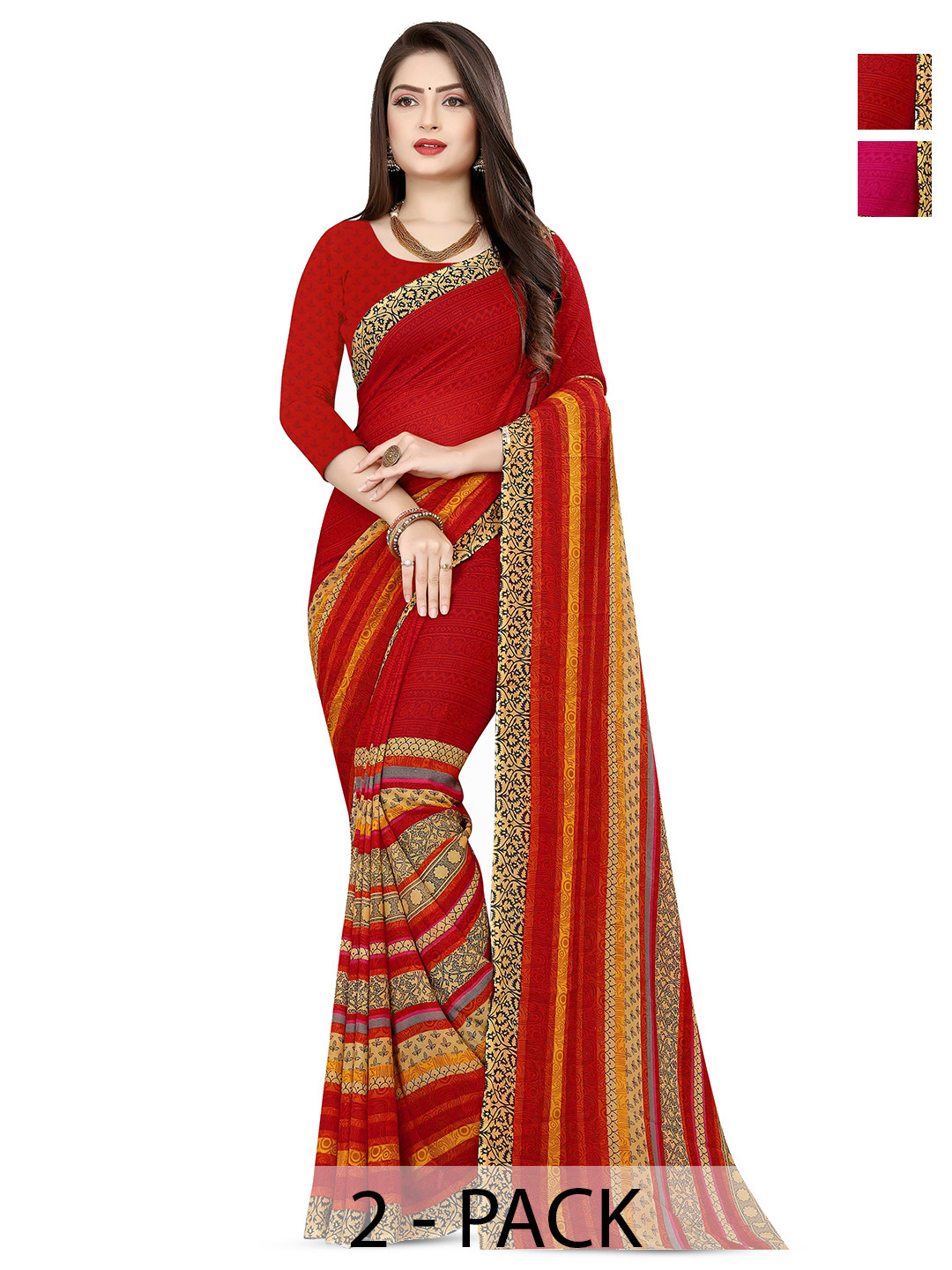 

ANAND SAREES Pack of-2 Floral Printed Saree, Pink